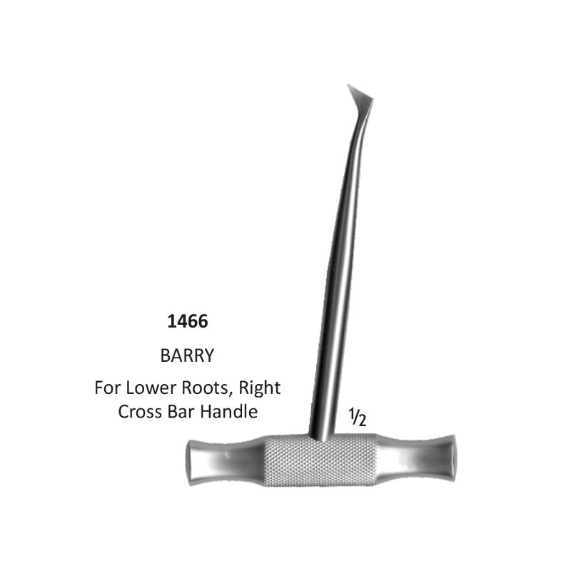 Tooth Elevator, BARRY For Lower Roots, Right 9mm Tip Cross Bar Handel
