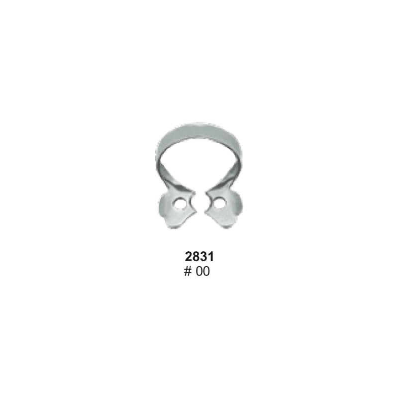 Rubber Dam Clamp, # 00, Flat jaws. High bow, for Small lower canine and First premolars.