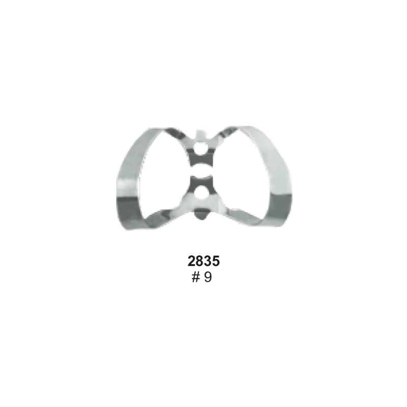 Rubber Dam Clamp, # 9, Flat jaws. High bow.