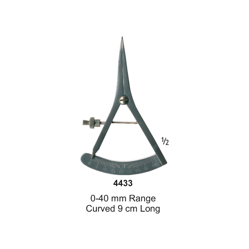 Castroviejo Caliper, 0-40 mm Range, Curved 9 cm Long
