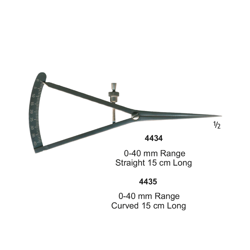 Castroviejo Caliper, 0-40mm Range, Curved, 15 cm Long.