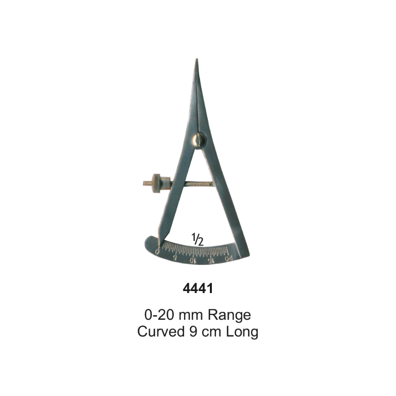 Castroviejo Caliper, 0-20mm Range, Curved, 9 cm Long.